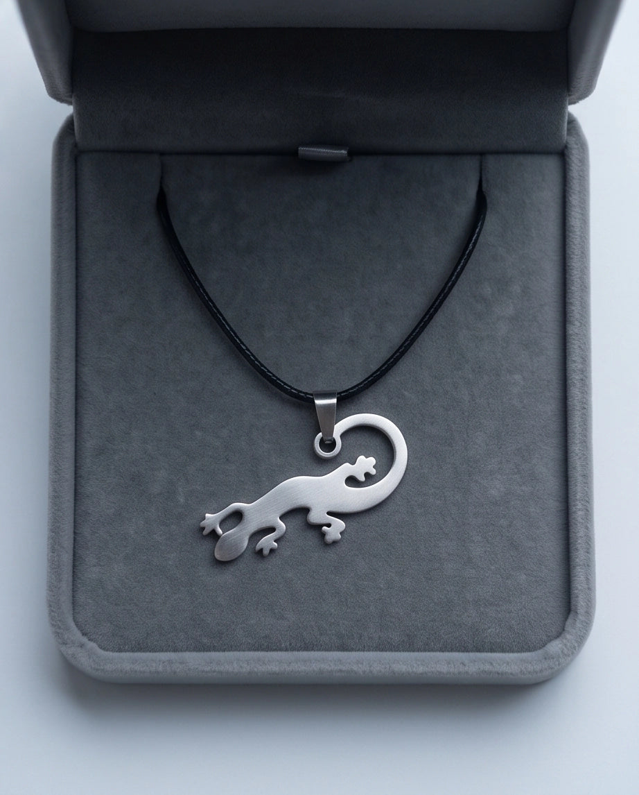Brushed Silver Lizard Cord Necklace
