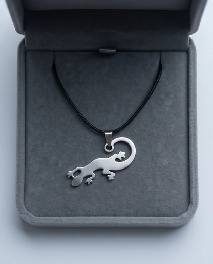 Brushed Silver Lizard Cord Necklace
