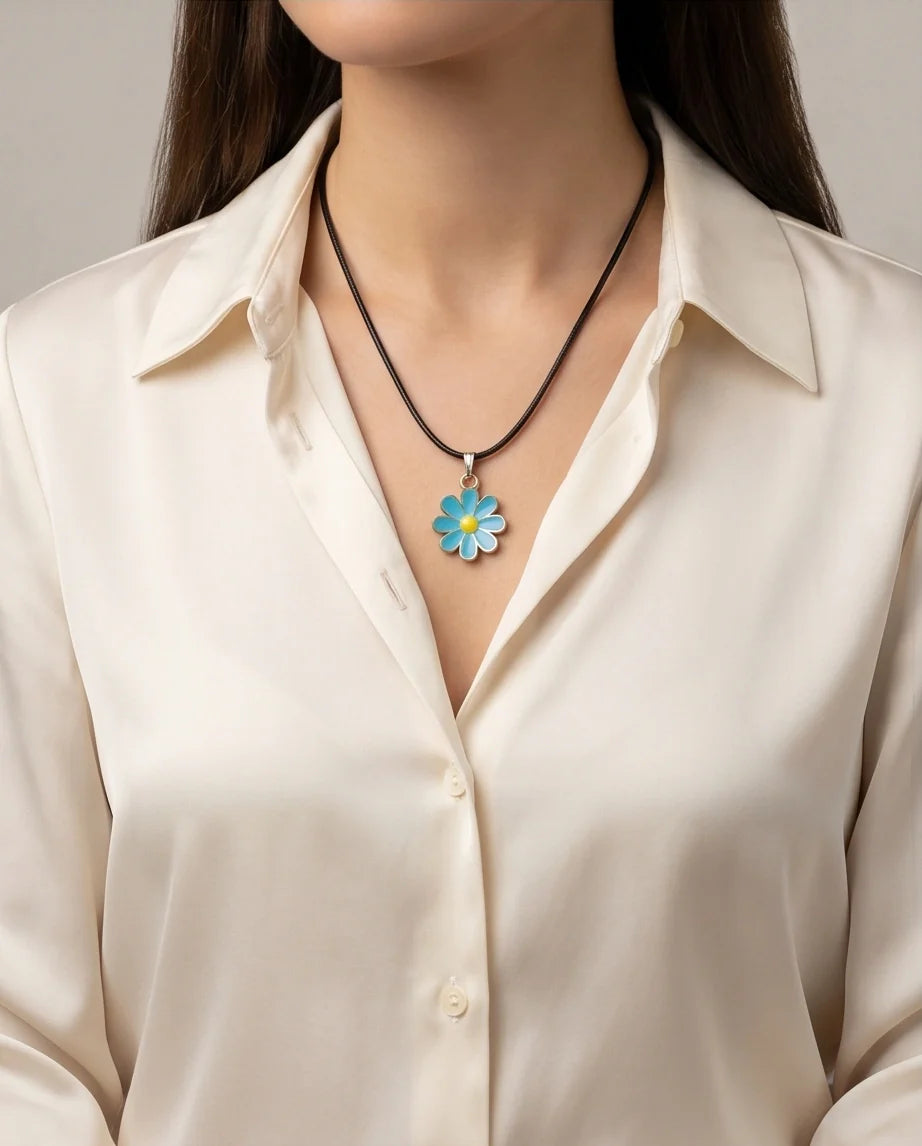 Gold and Pastel Blue Daisy Necklace