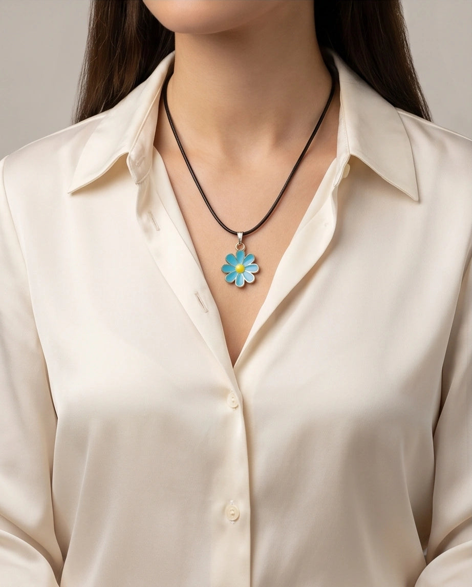 Gold and Pastel Blue Daisy Necklace