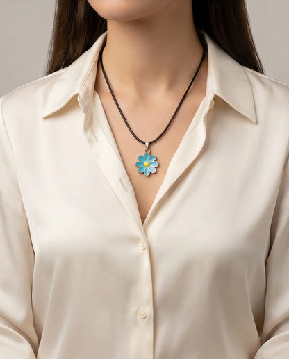 Gold and Pastel Blue Daisy Necklace