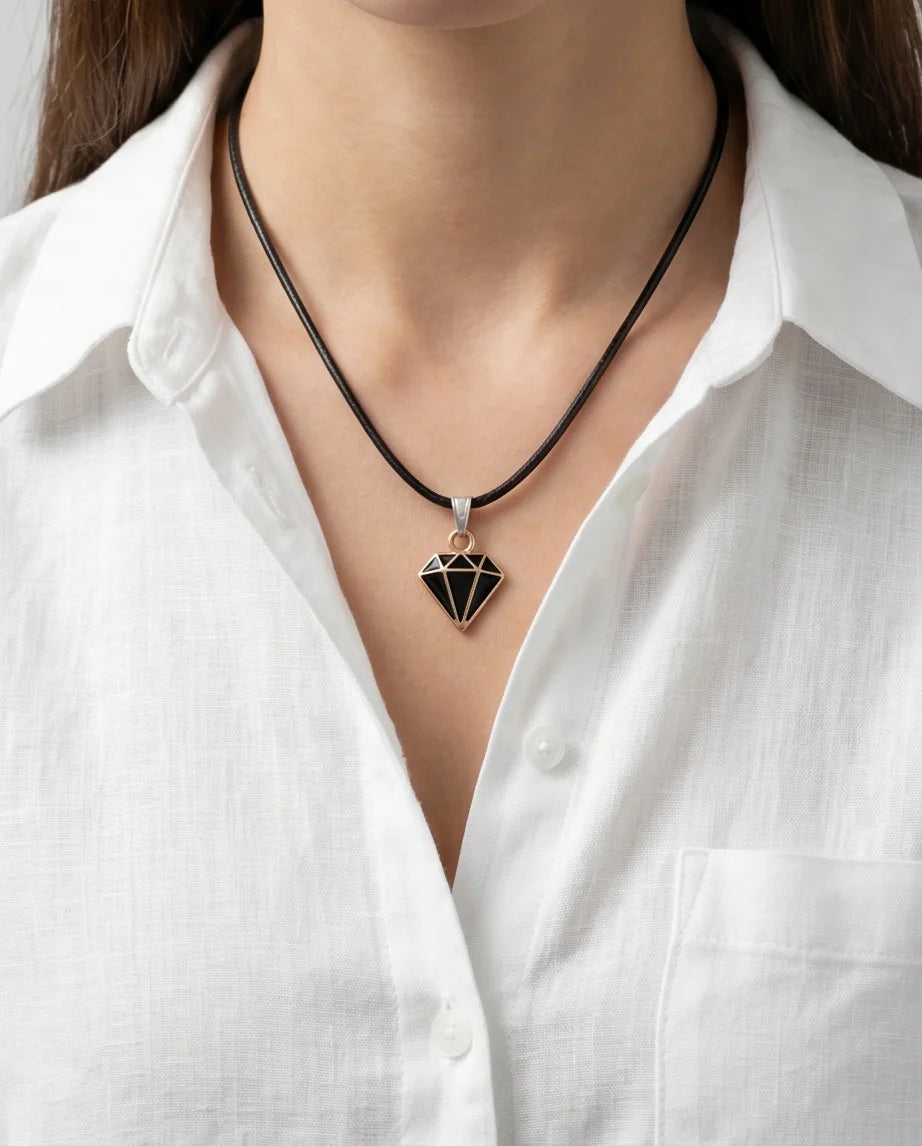 Gold and Black Geometric Diamond Necklace