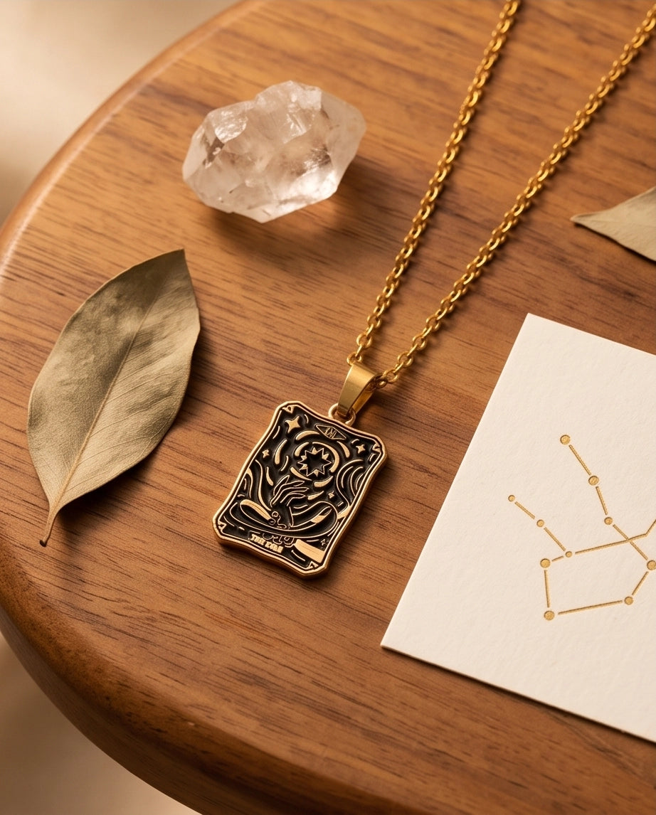 Gold "The Star" Tarot Card Pendant Necklace