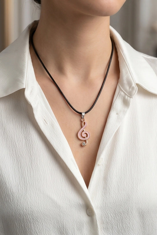 Rose Gold Pink Treble Clef Music Necklace