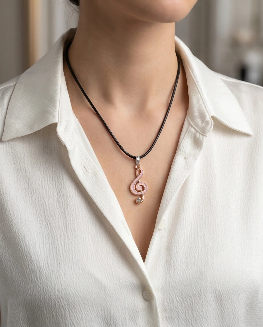 Rose Gold Pink Treble Clef Music Necklace