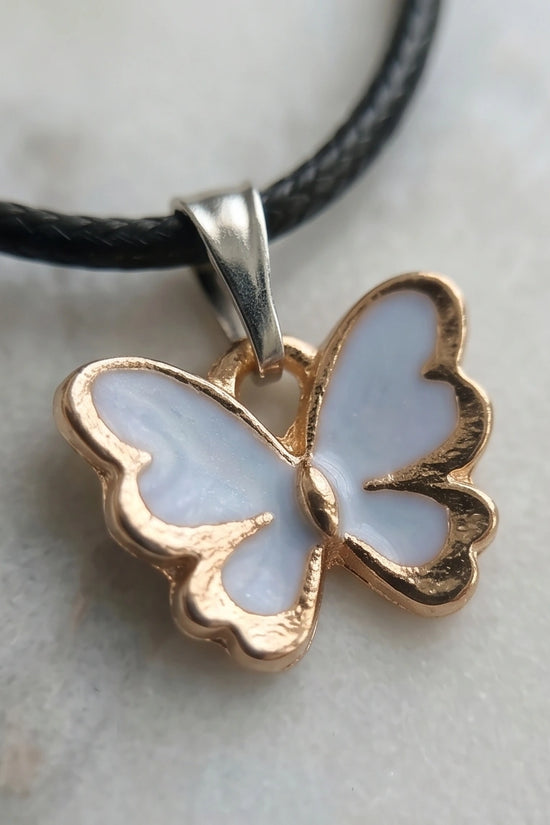 Gold and White Butterfly Pendant Necklace