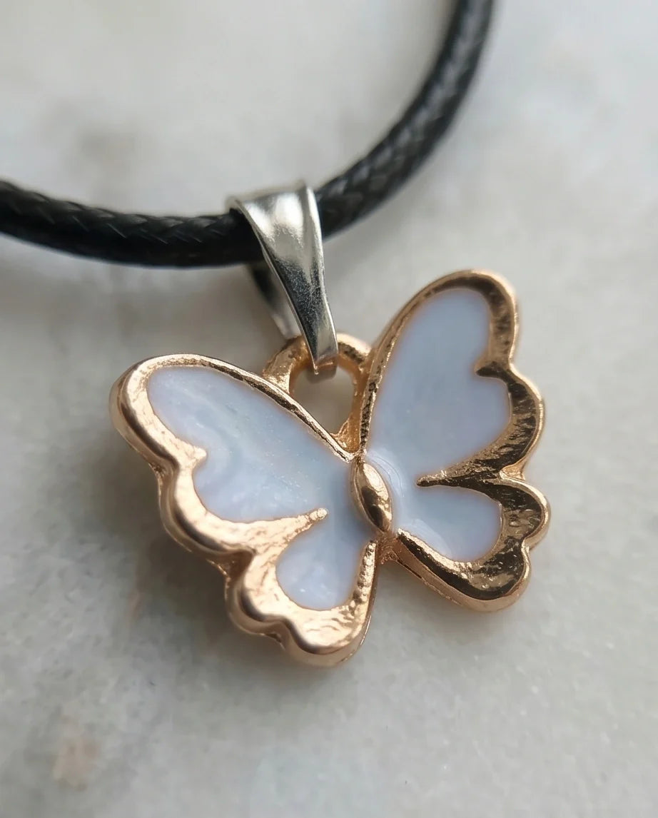 Gold and White Butterfly Pendant Necklace