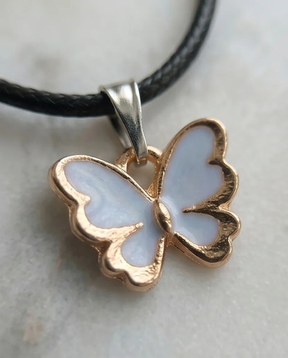 Gold and White Butterfly Pendant Necklace
