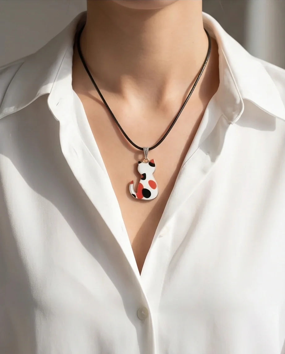 Artistic Calico Cat Silhouette Pendant Necklace
