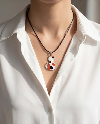 Artistic Calico Cat Silhouette Pendant Necklace