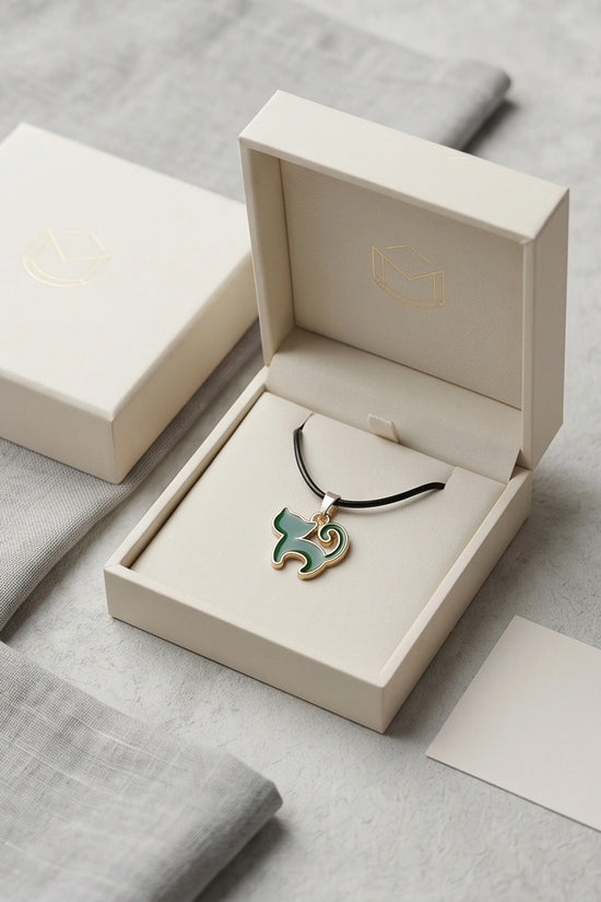 Gold and Green Cat Pendant Necklace