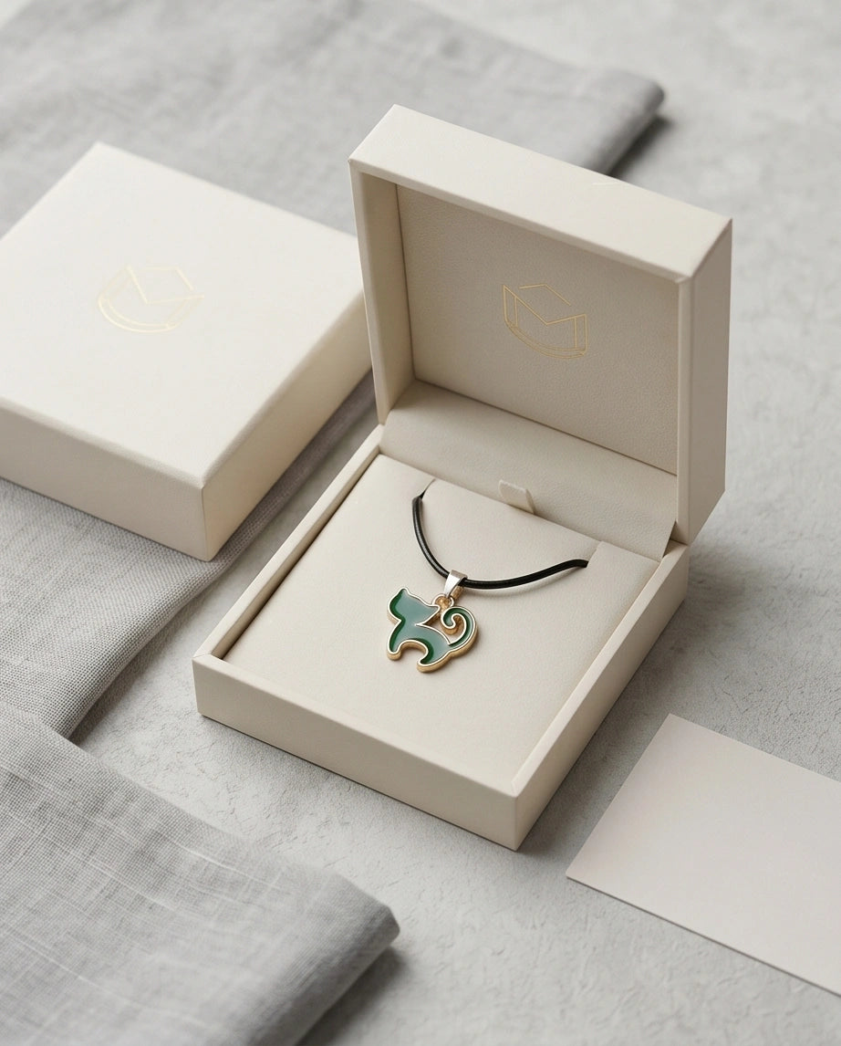 Gold and Green Cat Pendant Necklace