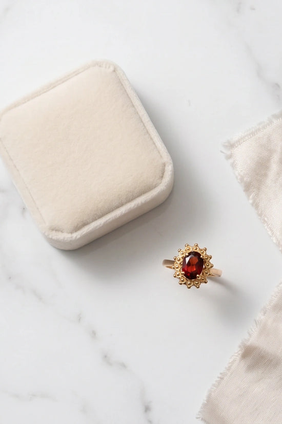 Vintage Gold Oval Garnet Victorian Halo Ring