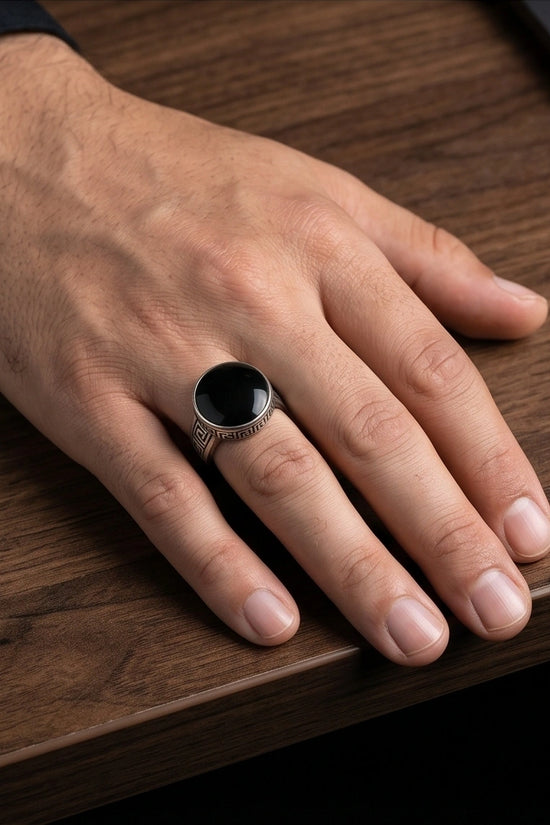 Minimalist Greek Key Onyx Signet Ring