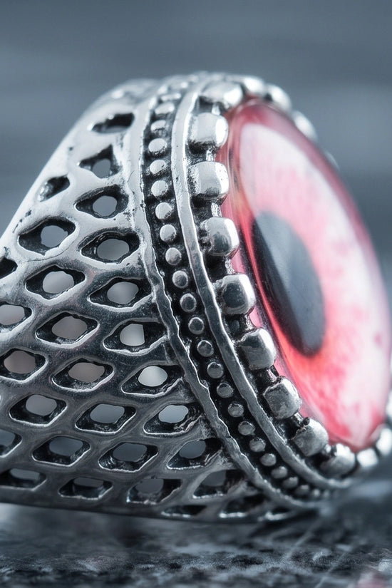 Vintage Sterling Silver Gothic Pink Eclipse Eye Ring