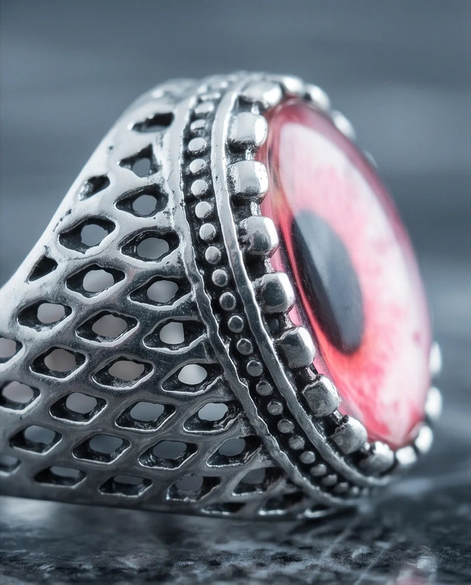 Vintage Sterling Silver Gothic Pink Eclipse Eye Ring