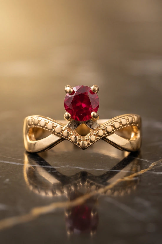 Gold Ruby Crown Chevron Statement Ring