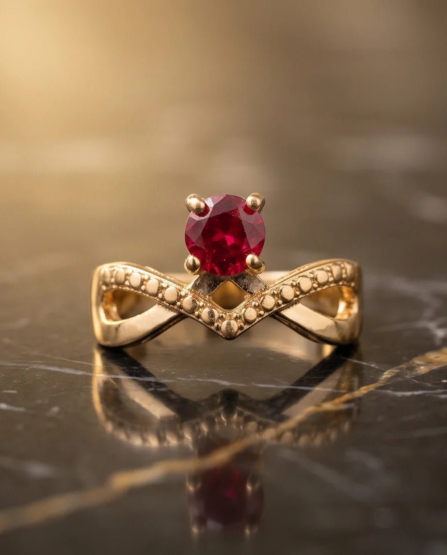 Gold Ruby Crown Chevron Statement Ring