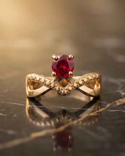 Gold Ruby Crown Chevron Statement Ring