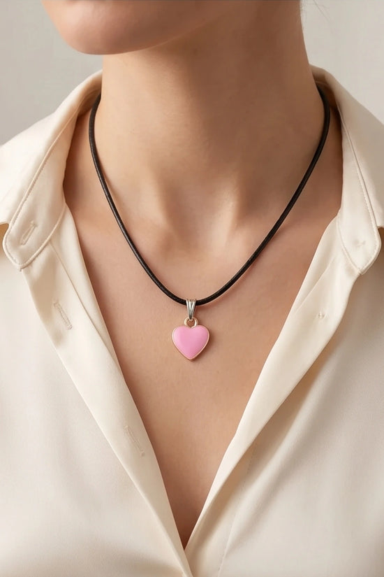 Classic Pink Heart Enamel Pendant Necklace