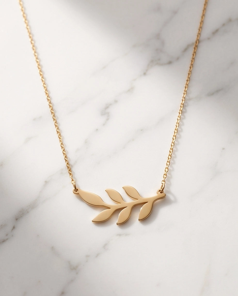 Gold Olive Leaf Branch Necklace