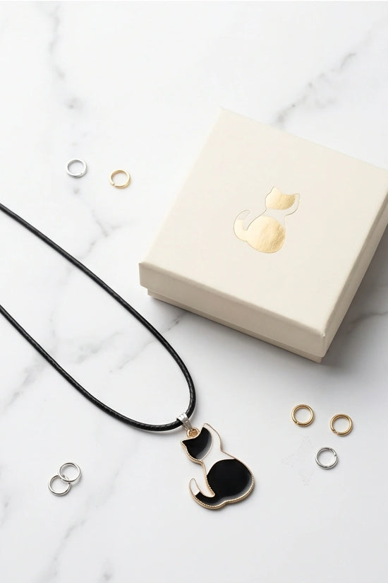 Artistic Tuxedo Cat Silhouette Pendant Necklace