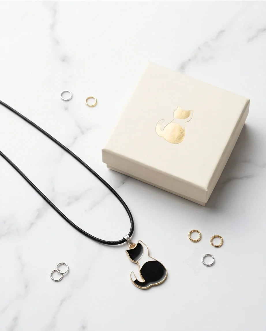 Artistic Tuxedo Cat Silhouette Pendant Necklace