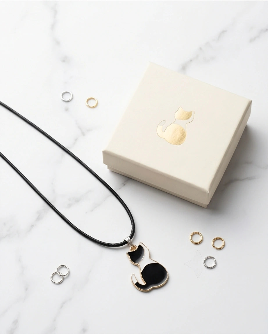 Artistic Tuxedo Cat Silhouette Pendant Necklace