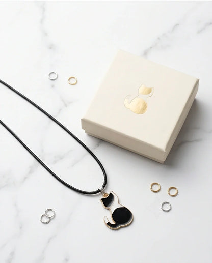 Artistic Tuxedo Cat Silhouette Pendant Necklace