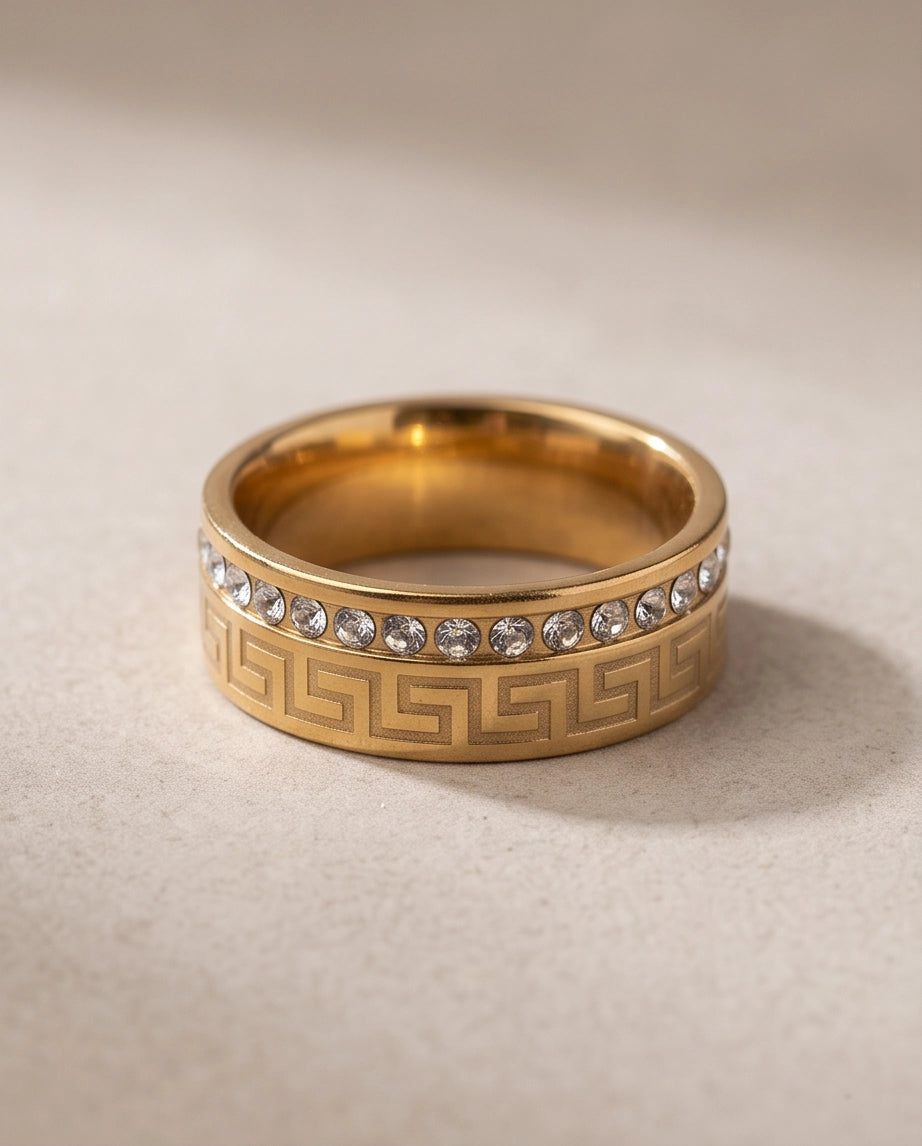 Greek Key Crystal Eternity Band