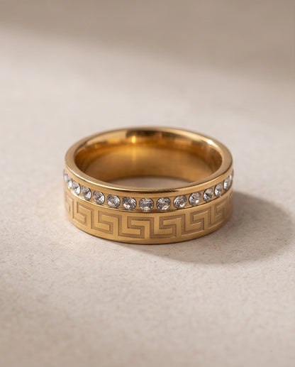 Greek Key Crystal Eternity Band