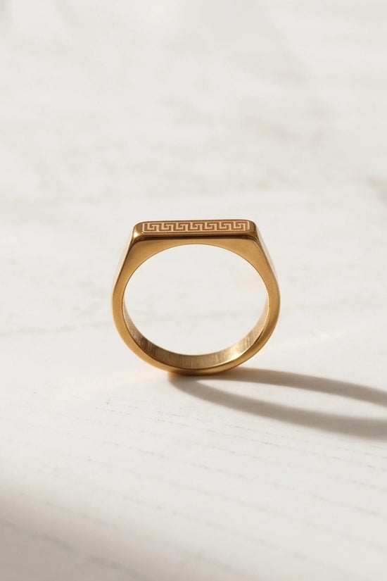 Golden Grecian Key Minimalist Signet Ring