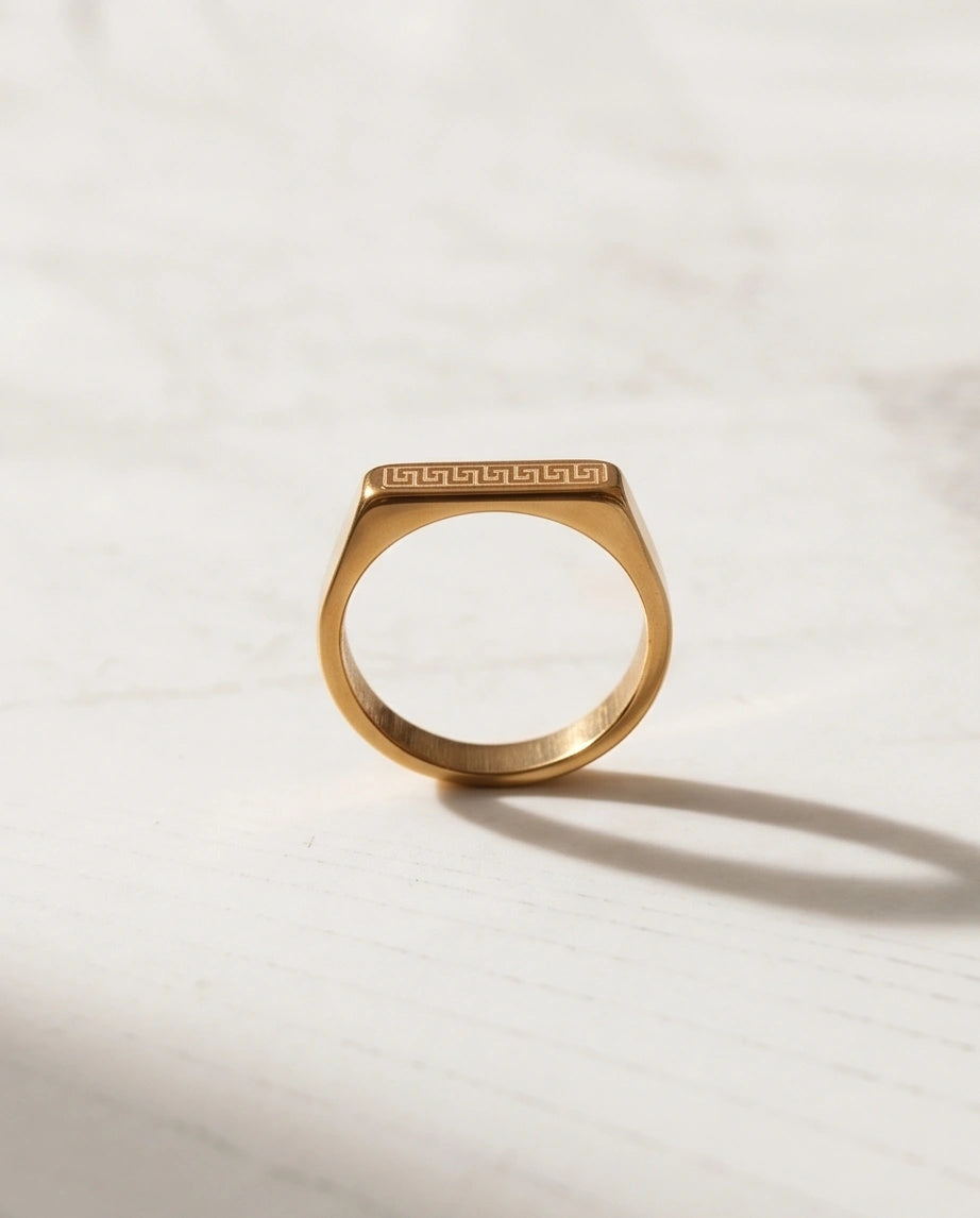 Golden Grecian Key Minimalist Signet Ring