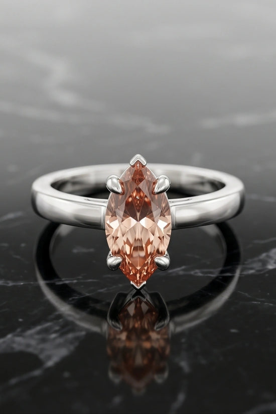 Sterling Silver Champagne Marquise Cut Solitaire Ring
