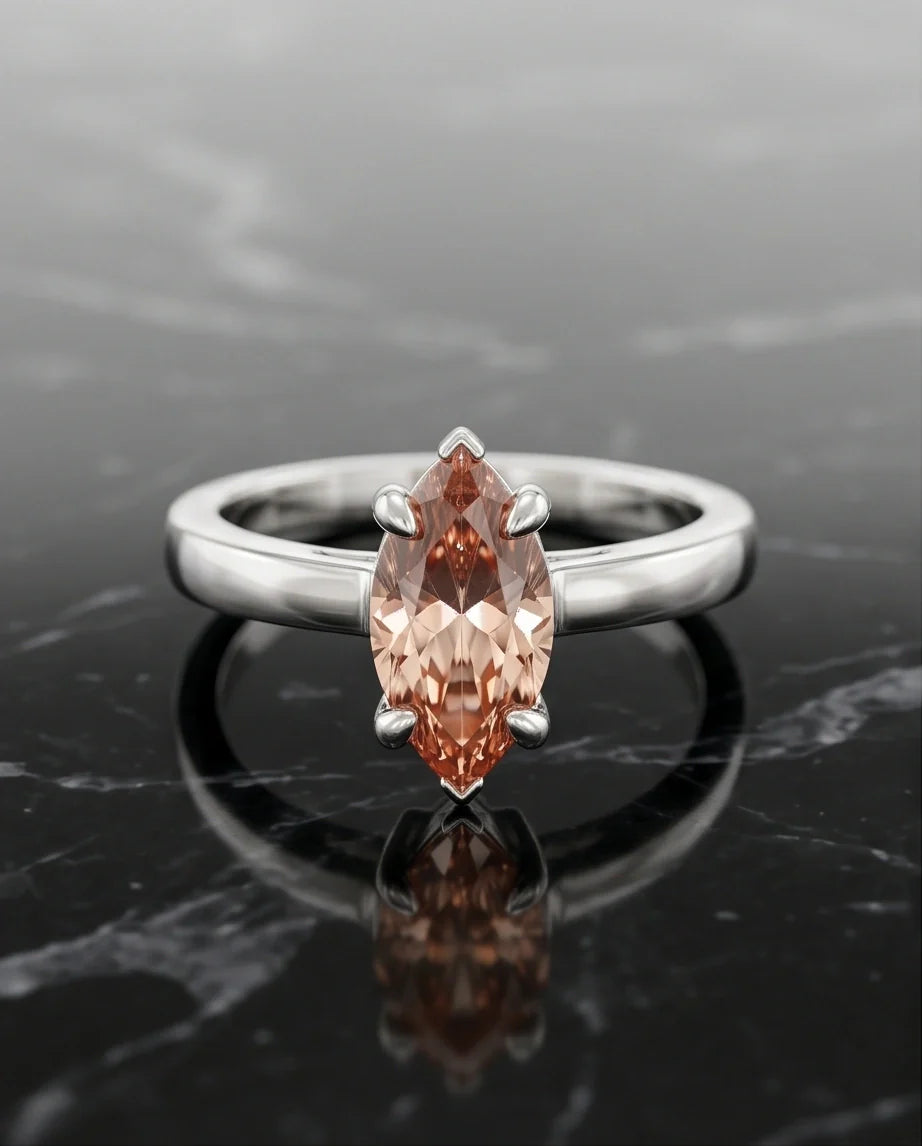 Sterling Silver Champagne Marquise Cut Solitaire Ring