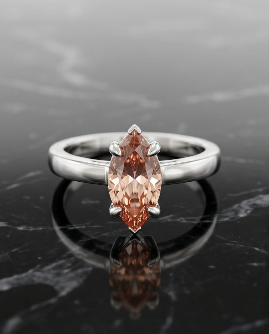 Sterling Silver Champagne Marquise Cut Solitaire Ring