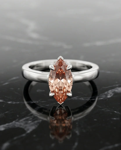 Sterling Silver Champagne Marquise Cut Solitaire Ring