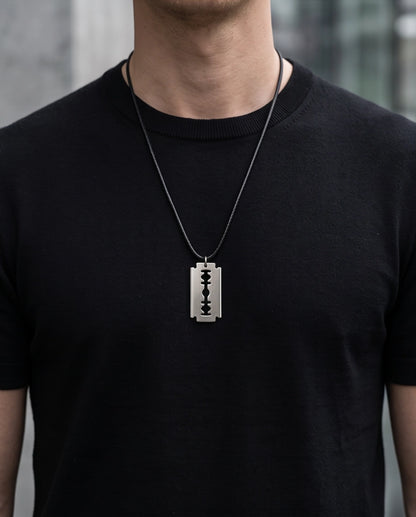 Brushed Silver Razor Blade Cord Necklace