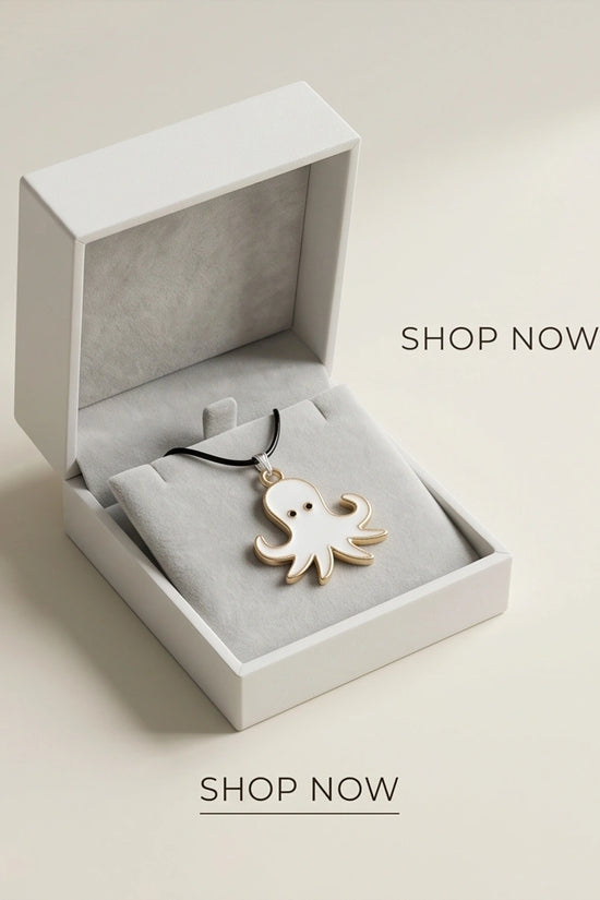 Gold and White Octopus Pendant Necklace