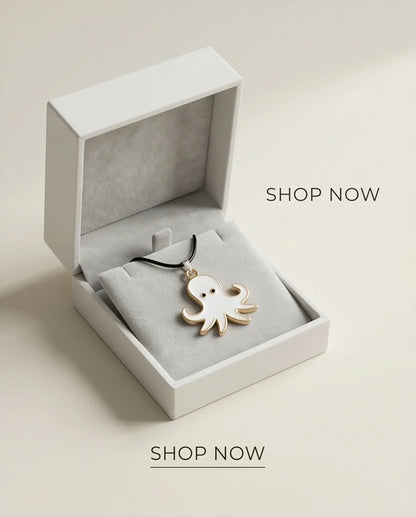 Gold and White Octopus Pendant Necklace