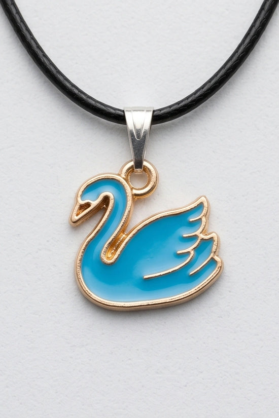 Gold and Turquoise Blue Swan Necklace