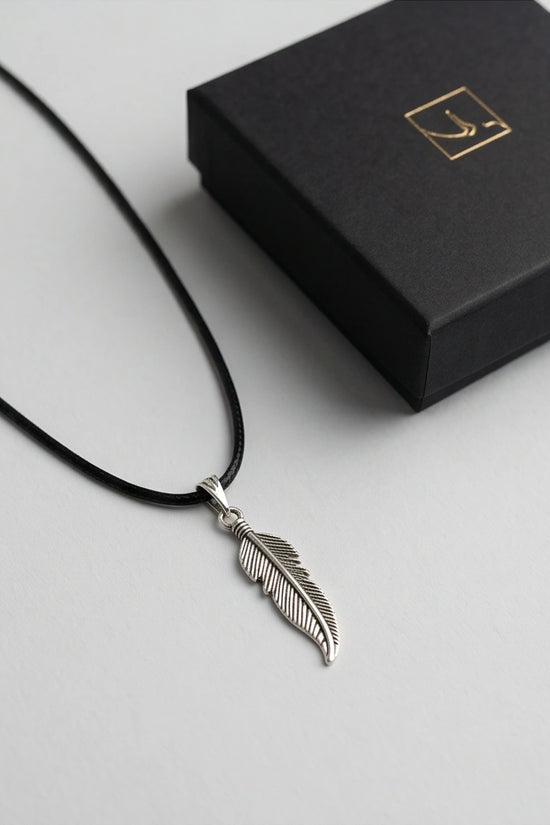 Silver Curved Retro Feather Necklace