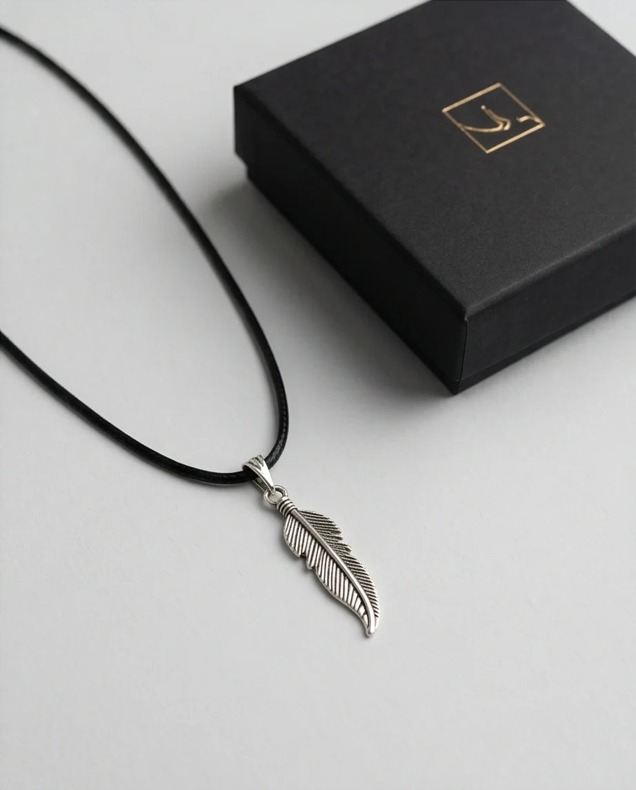 Silver Curved Retro Feather Necklace