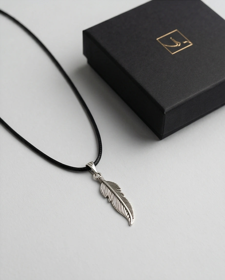 Silver Curved Retro Feather Necklace