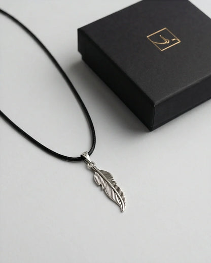Silver Curved Retro Feather Necklace