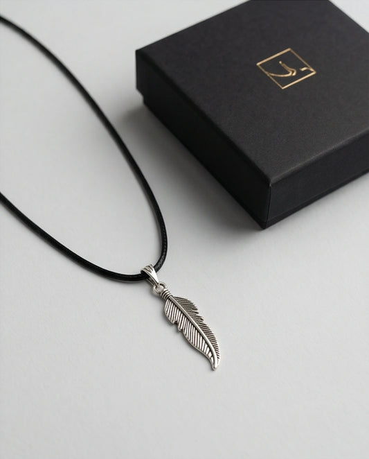 Silver Curved Retro Feather Necklace