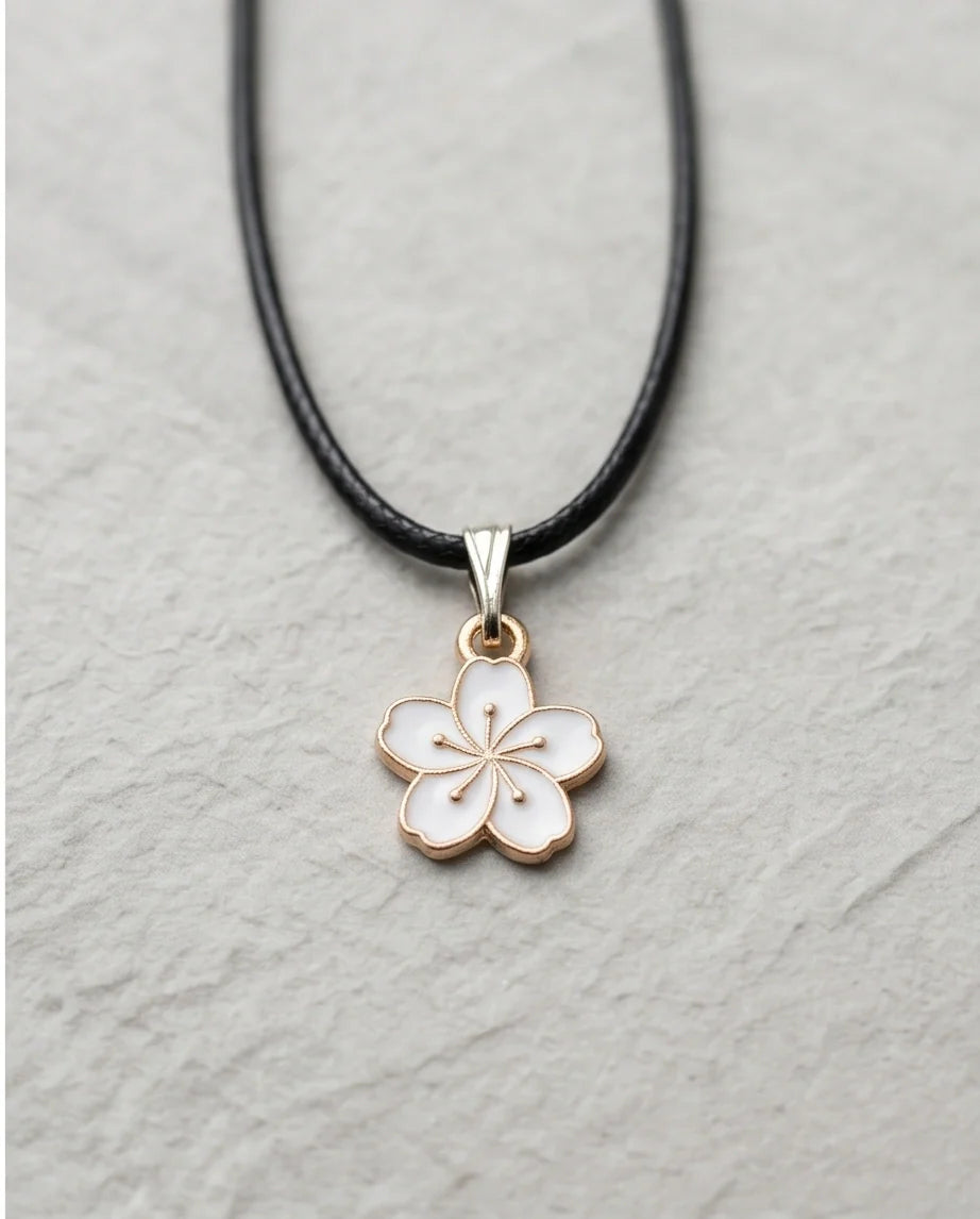 Gold and White Cherry Blossom Necklace