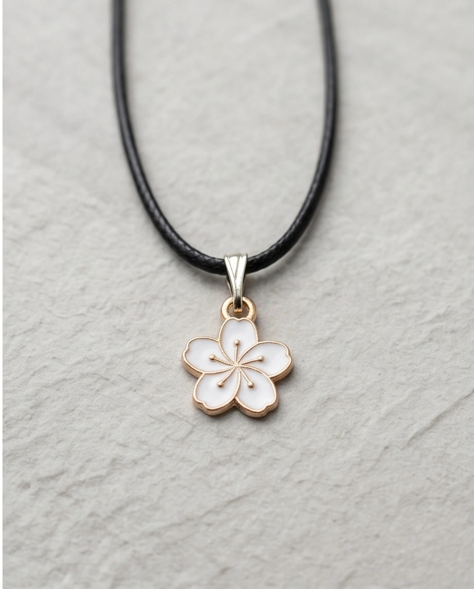 Gold and White Cherry Blossom Necklace