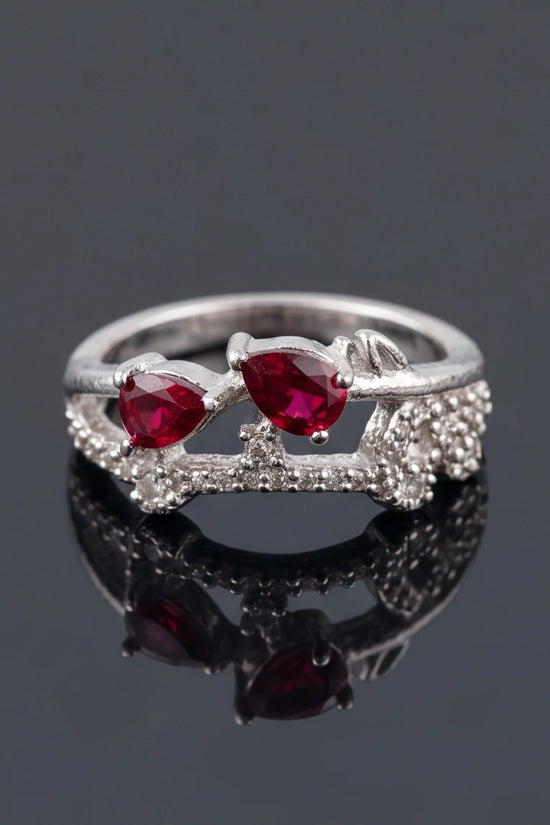 Crimson Dual Pear Vine Ring