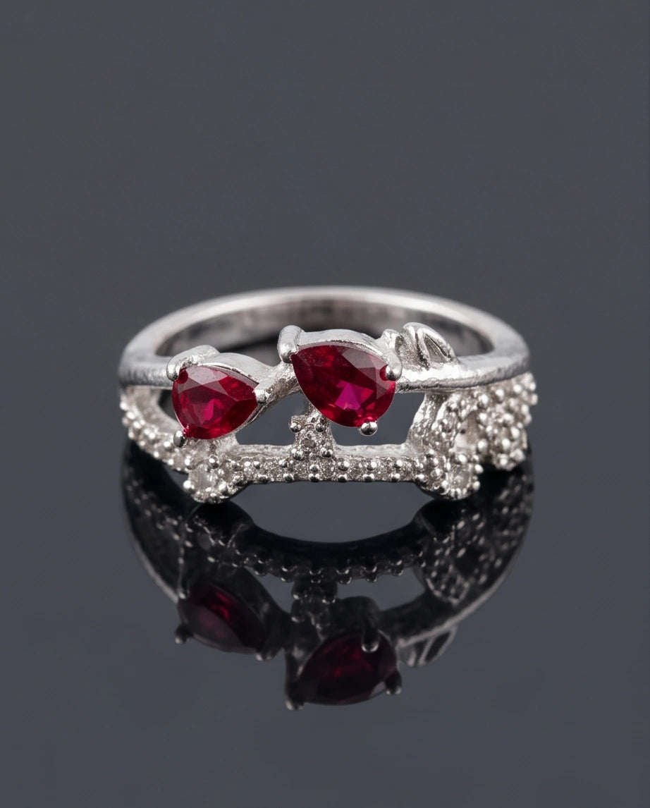 Crimson Dual Pear Vine Ring